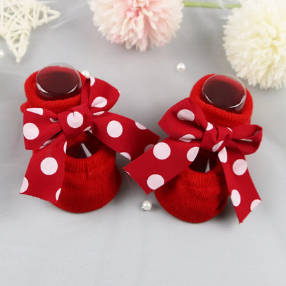 Newborn Bow Cotton Socks: Infant Anti-Slip Rubber Soles