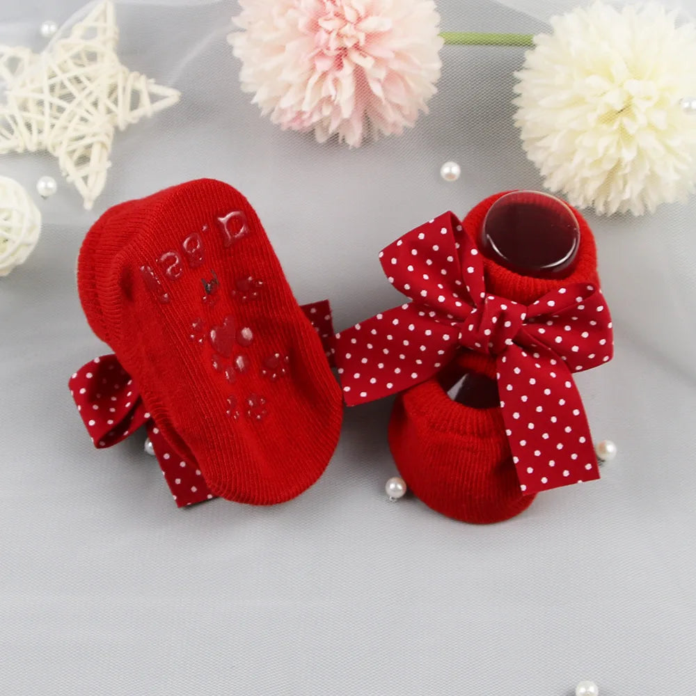 Newborn Bow Cotton Socks: Infant Anti-Slip Rubber Soles
