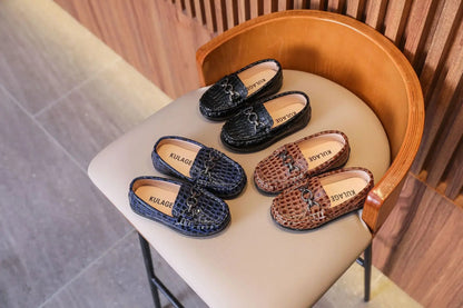 Baby Boys' Leather Loafers: Casual Flats with Metal Buckle