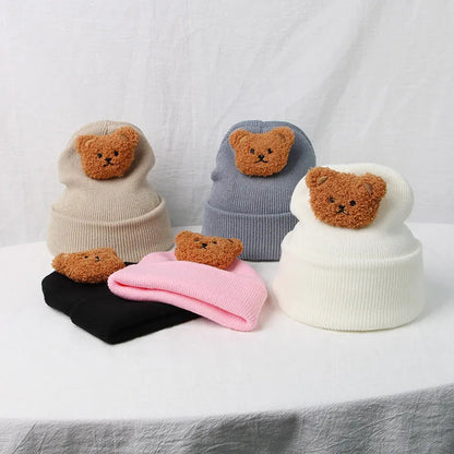 Cartoon Bear Knitted Baby Hat - Winter Warmth for Toddler Kids