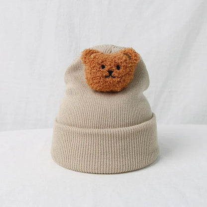 Cartoon Bear Knitted Baby Hat - Winter Warmth for Toddler Kids