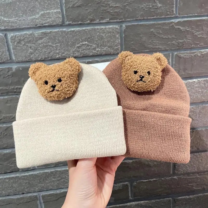 Cartoon Bear Knitted Baby Hat - Winter Warmth for Toddler Kids