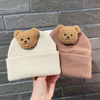 Cartoon Bear Knitted Baby Hat - Winter Warmth for Toddler Kids