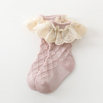 Lace Flower Long Tube Socks For Children