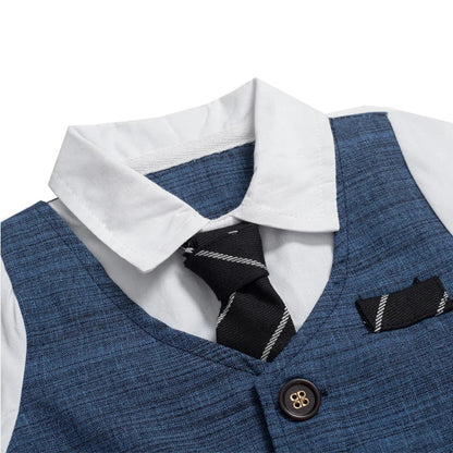 Baby Boy Cotton Romper with Gentleman Tie