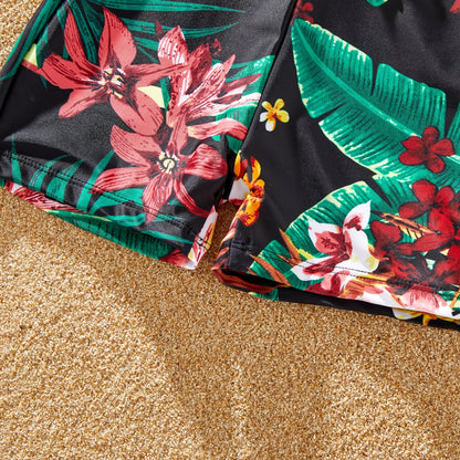 Floral Drawstring Swim Trunks & Halter Top Swimsuit: Perfect for Summer