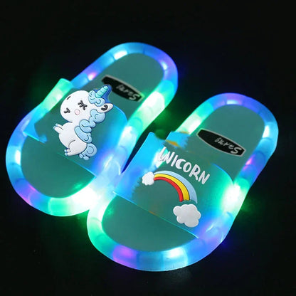 Cartoon Unicorn Slippers: Lighted Fashion for Kids