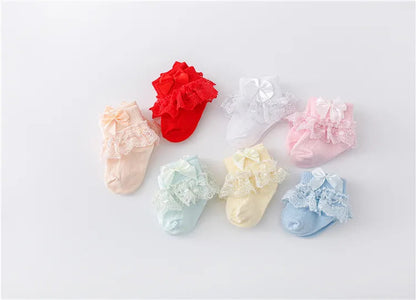 Newborn Baby Girls' Lace Socks with Princess Bow