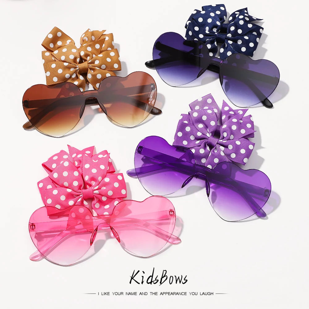 Kids Hairpin Set: Cute Dot & Heart Sunglasses
