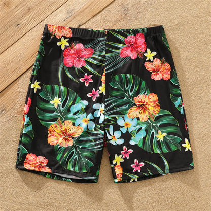 Coconut Tree Print Family Matching Swimwear: Shorts & One-Piece Suit