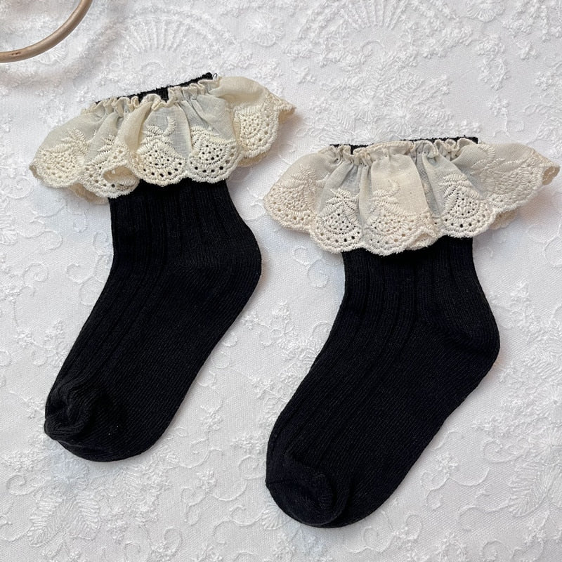 Lace Frilly Flower Cute Long Socks For Girls