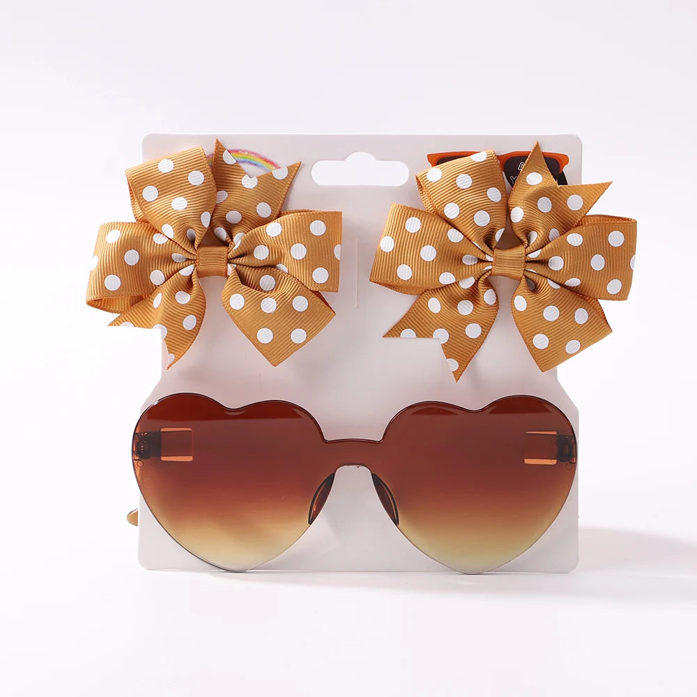 Kids Hairpin Set: Cute Dot & Heart Sunglasses