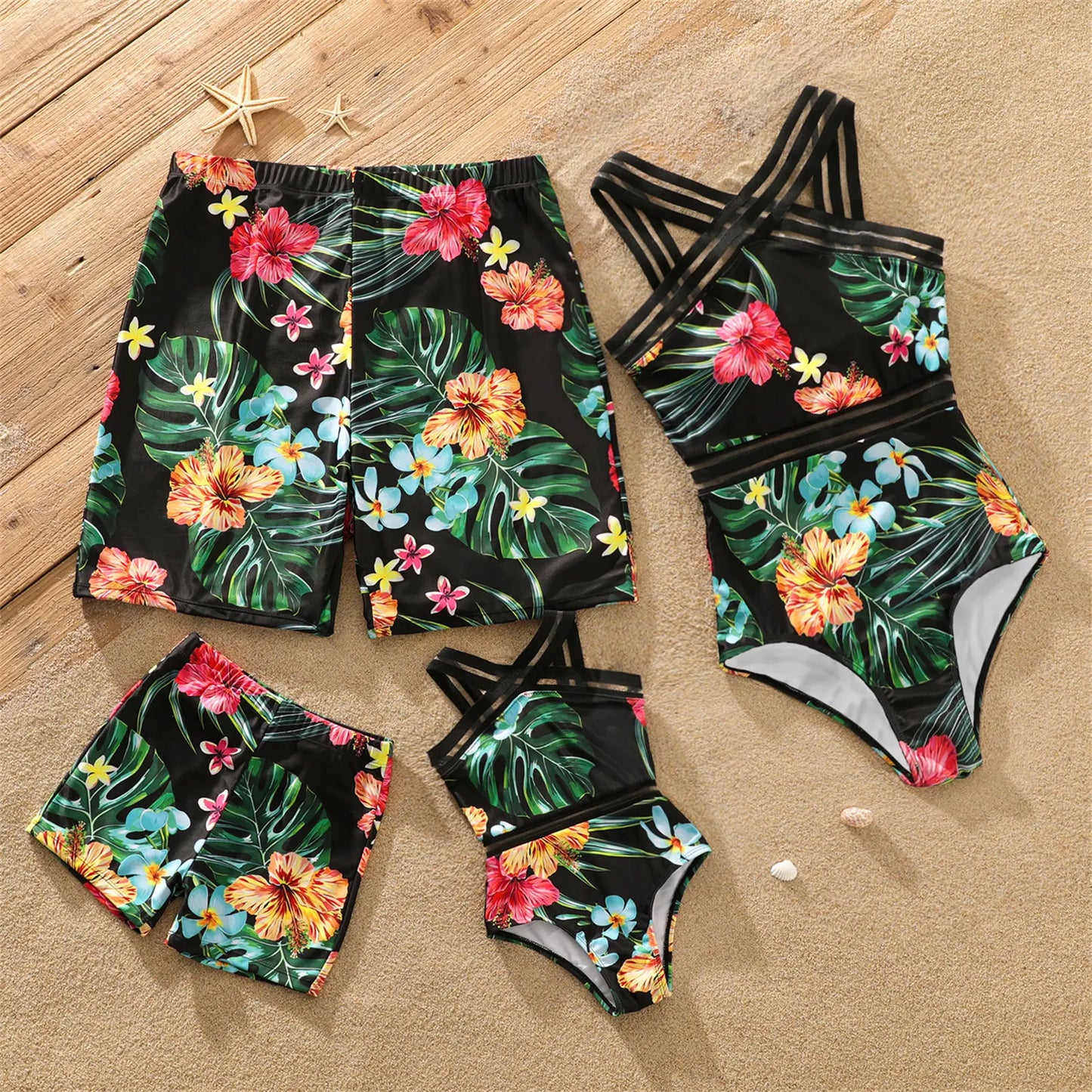 Coconut Tree Print Family Matching Swimwear: Shorts & One-Piece Suit