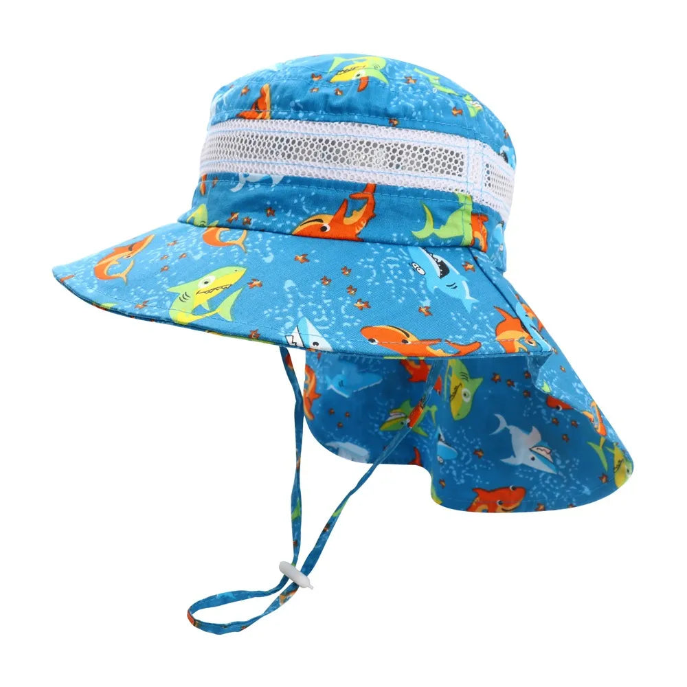 Summer Cartoon Neck Protective Kids Caps