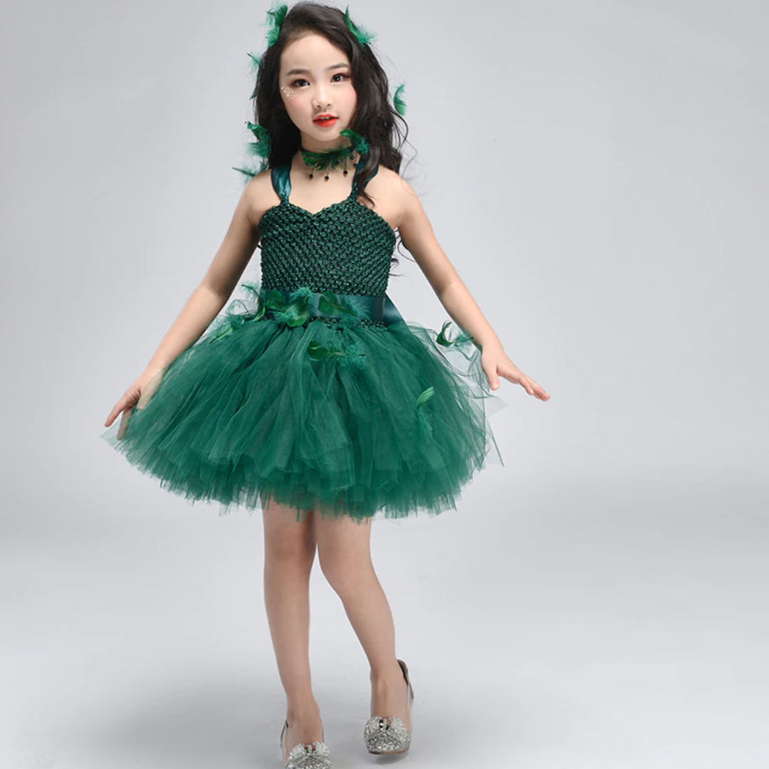 Trailing Green Fairy Halloween Costume Tutu Dress Set