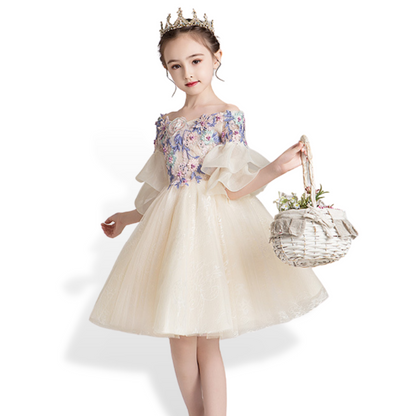 Off Shoulder Floral Design Elegant Formal Party Dress