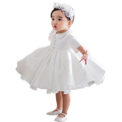 Baby Collar Long Sleeves Fashion Christening Silk Dress
