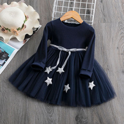 Long Sleeves Sequin Top Glimmering Princess Party Dress