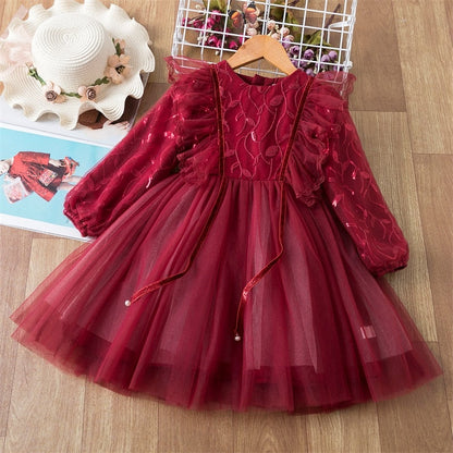 Long Sleeves Sequin Top Glimmering Princess Party Dress