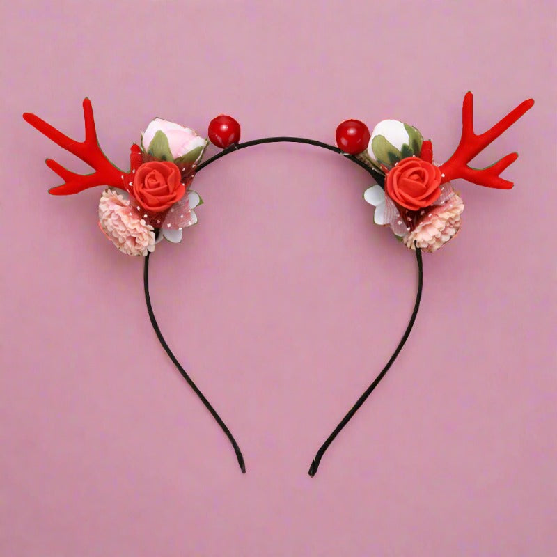 Sweet Girl Christmas Floral  Antlers Headband