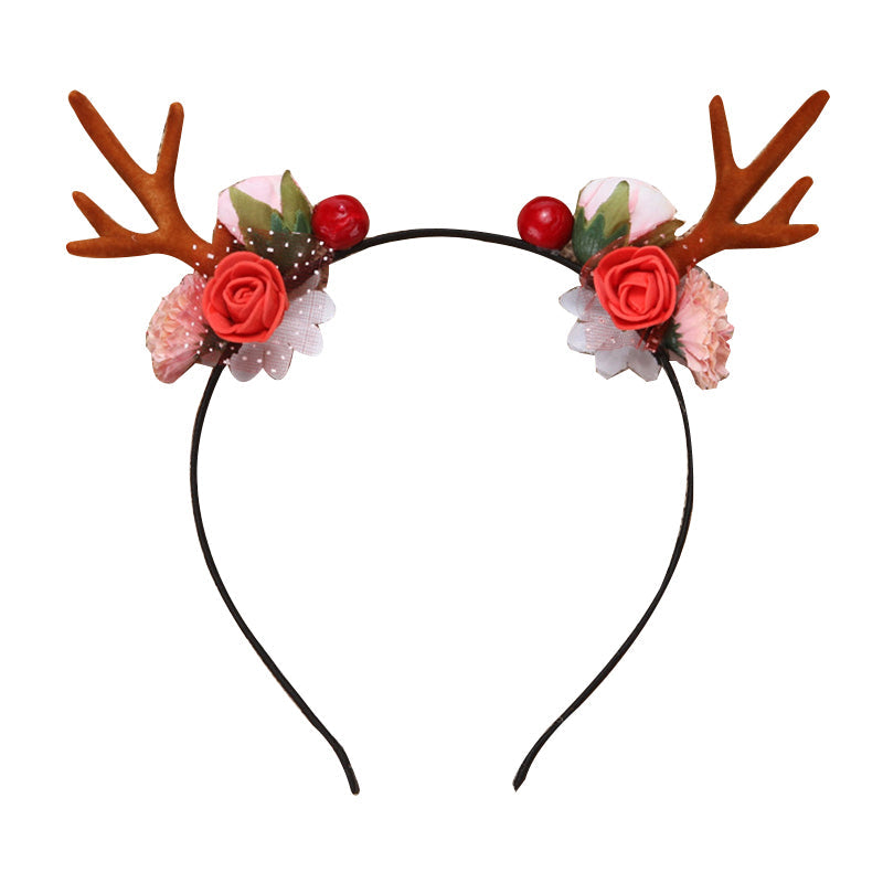 Sweet Girl Christmas Floral  Antlers Headband