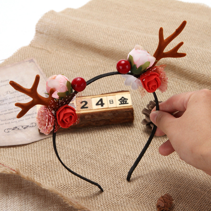 Sweet Girl Christmas Floral  Antlers Headband