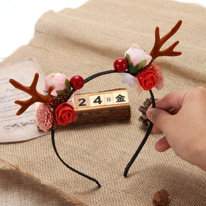 Sweet Girl Christmas Floral  Antlers Headband