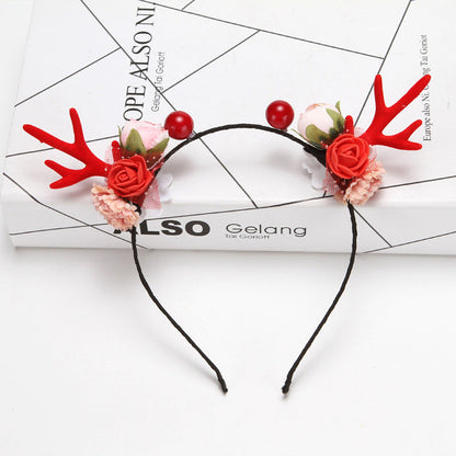 Sweet Girl Christmas Floral  Antlers Headband