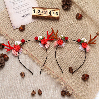 Sweet Girl Christmas Floral  Antlers Headband