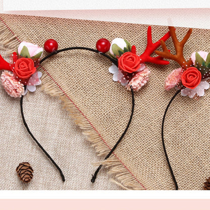 Sweet Girl Christmas Floral  Antlers Headband