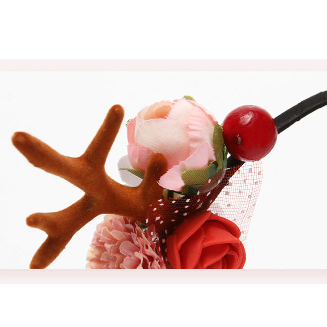 Sweet Girl Christmas Floral  Antlers Headband