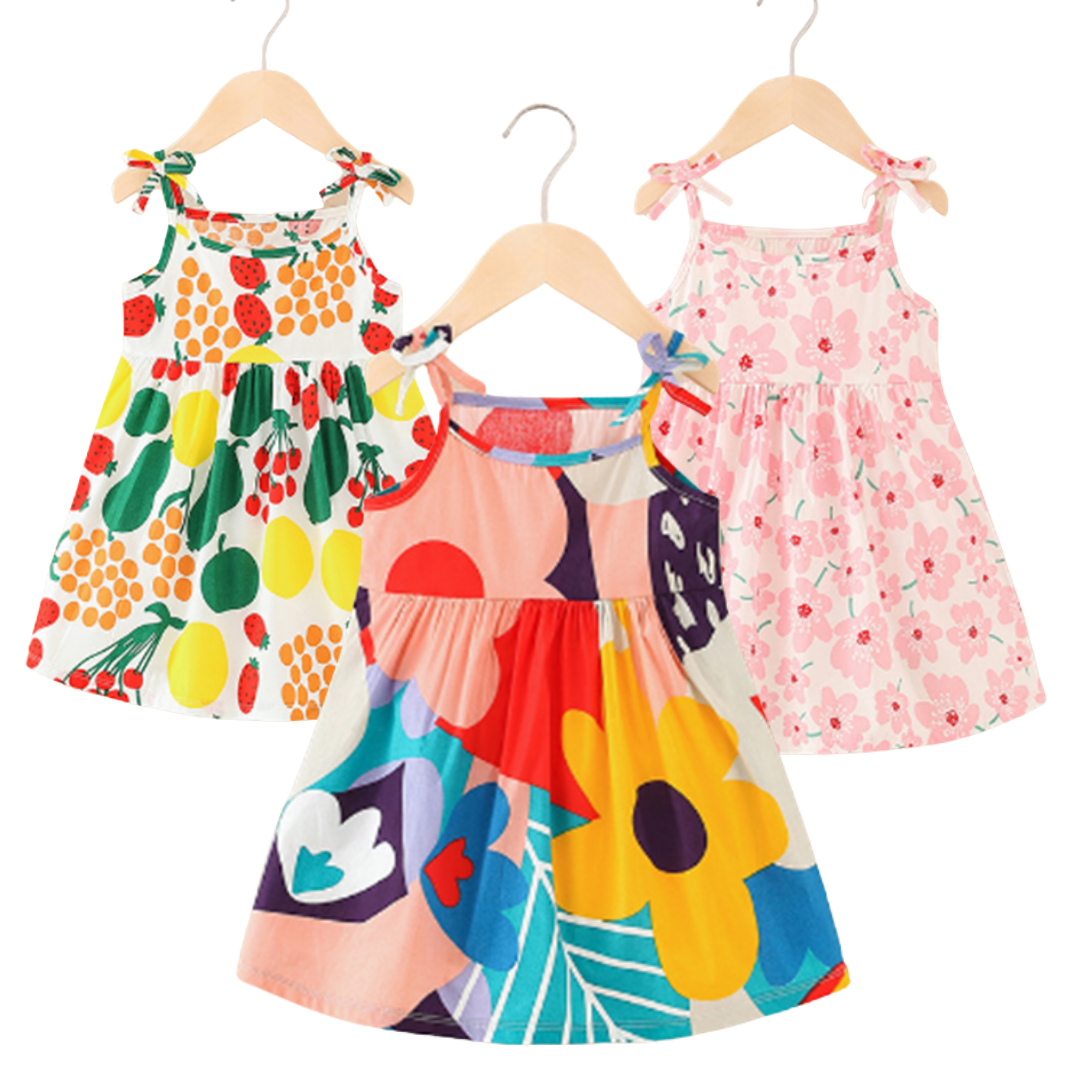 Sweet Prints Ribbon Strap Baby Girl Sundress