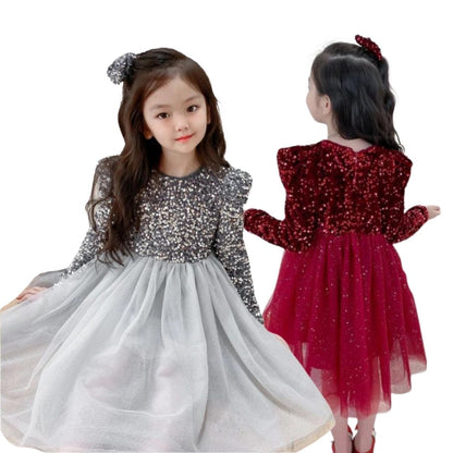 Long Sleeves Sequin Top Glimmering Princess Party Dress