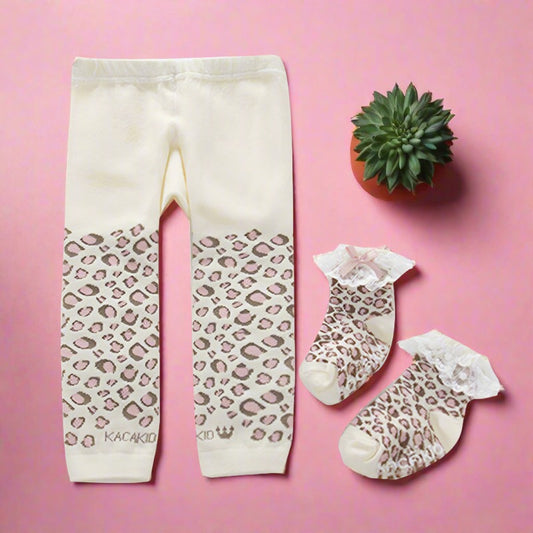 Two-piece Toddler Girl Leopard Print Pants and Socks Set
