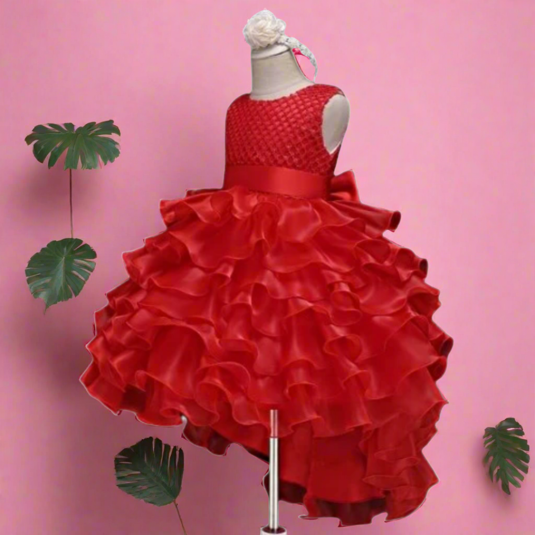 Long Back Puffy Ruffle Dress