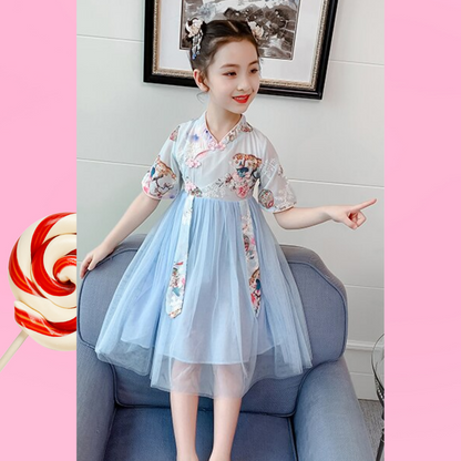 Girls Cheongsam Ancient Chinese Tree Print Dress