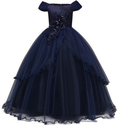 Long Embroidered Flower Girl Wedding Dress