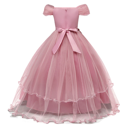 Long Embroidered Flower Girl Wedding Dress