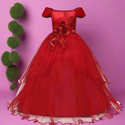 Long Embroidered Flower Girl Wedding Dress