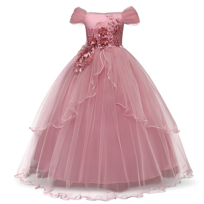 Long Embroidered Flower Girl Wedding Dress