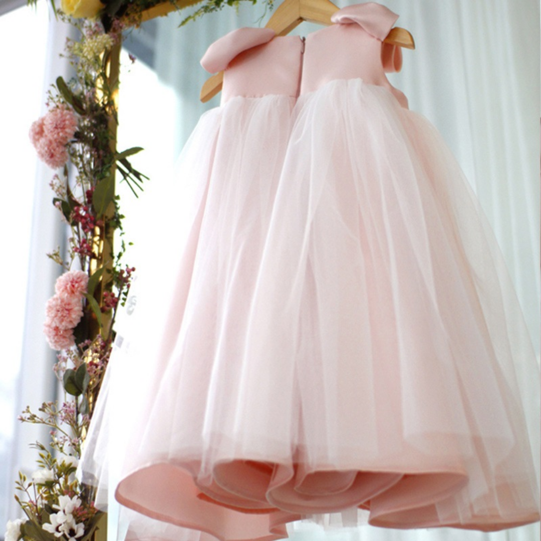 Vintage Bow Sleeveless Pink Girls Party Dress