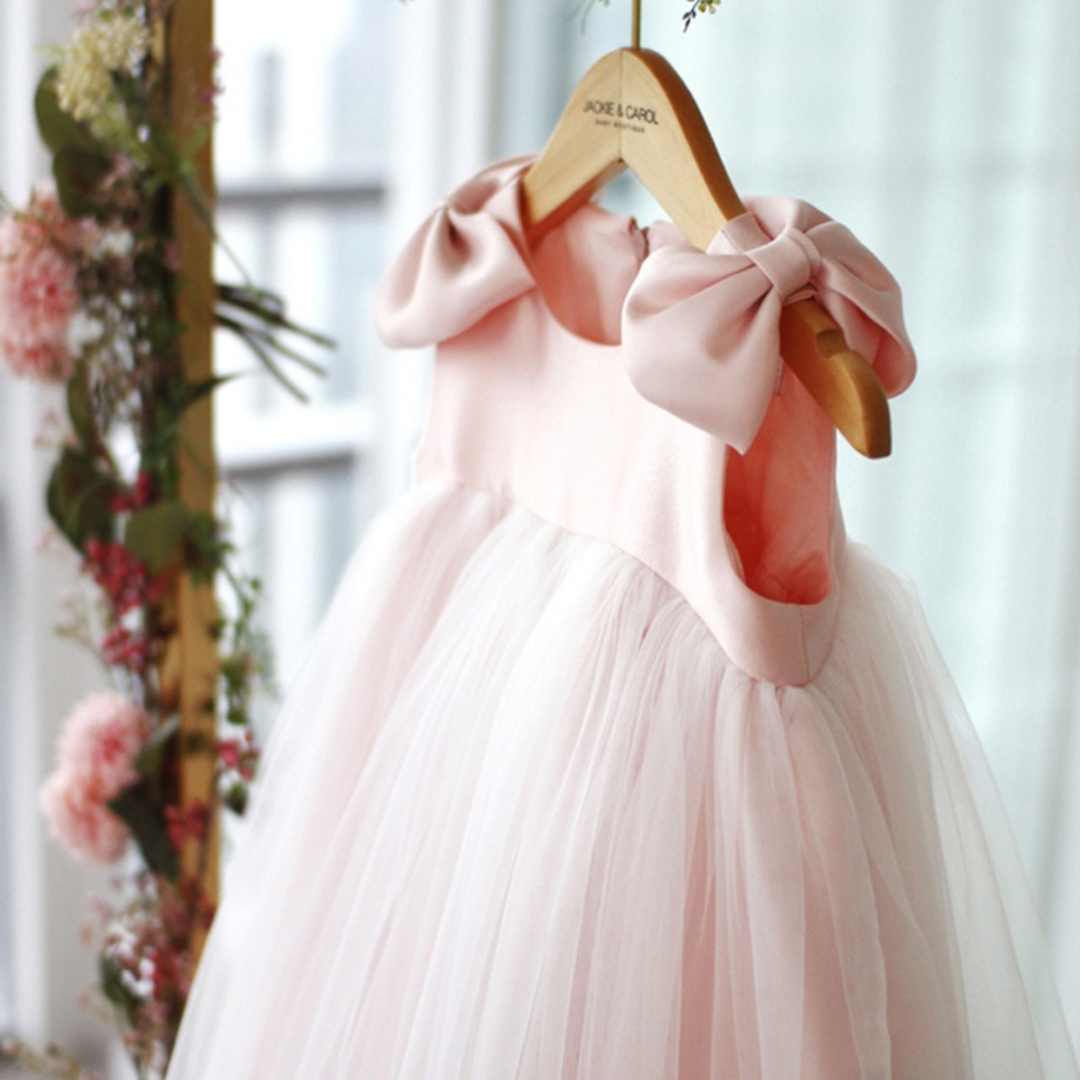 Vintage Bow Sleeveless Pink Girls Party Dress
