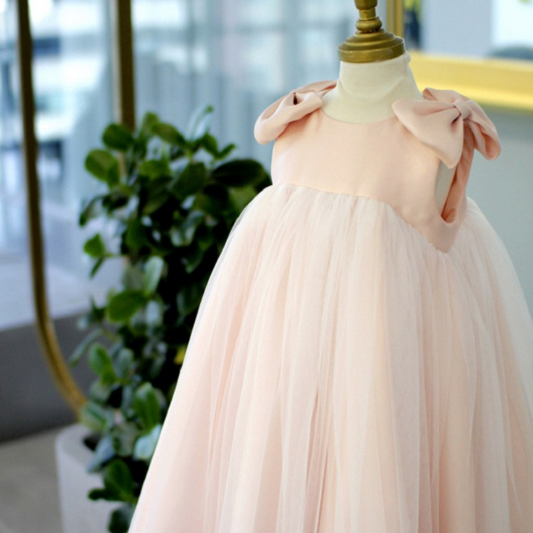 Vintage Bow Sleeveless Pink Girls Party Dress