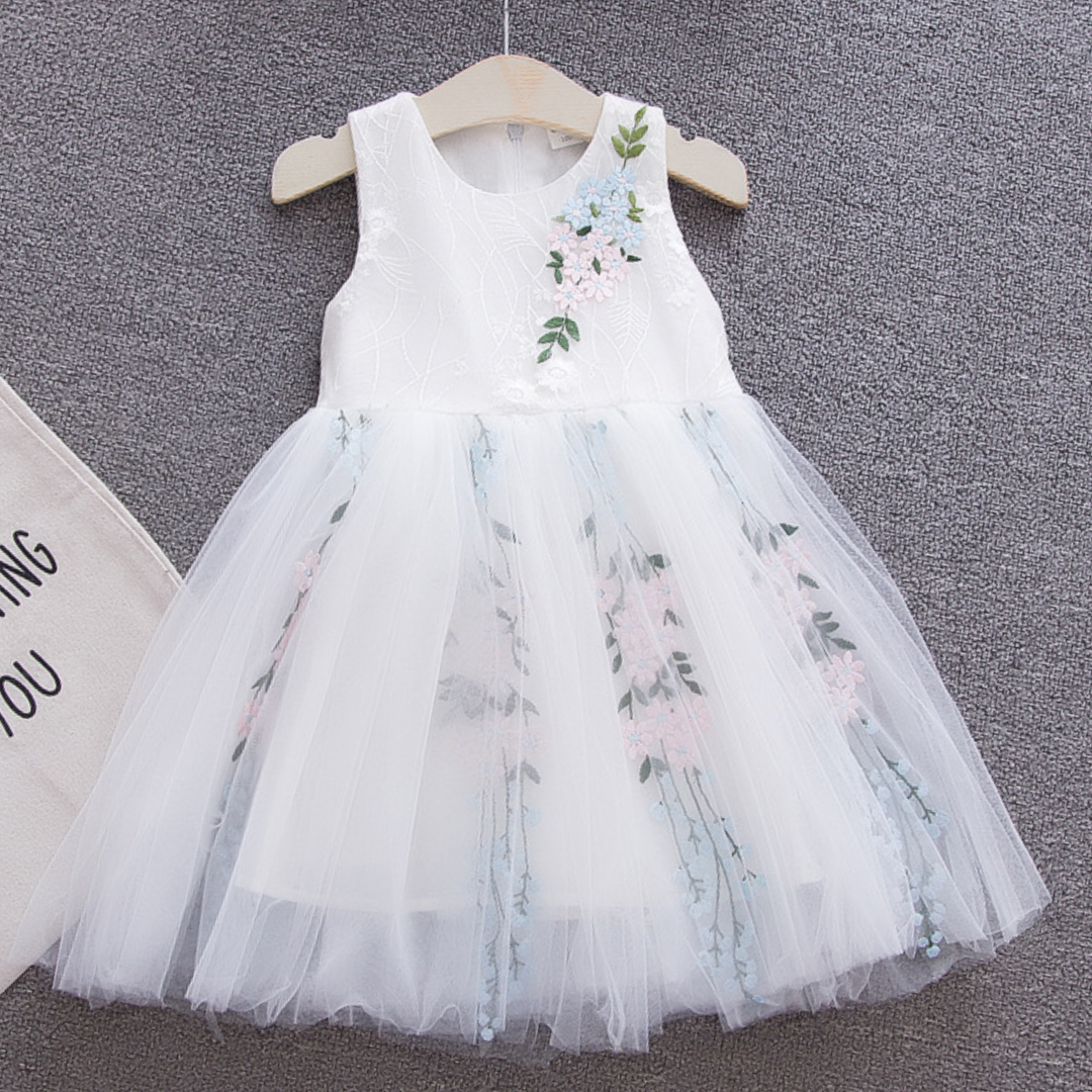 Floral Vines Embroidery Design Multi Layer Princess Dress