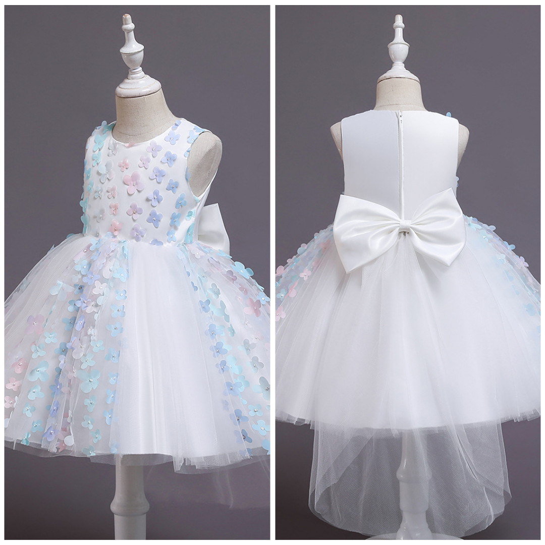 Ombre Floral and Pearl Applique Design Princess Party Dress