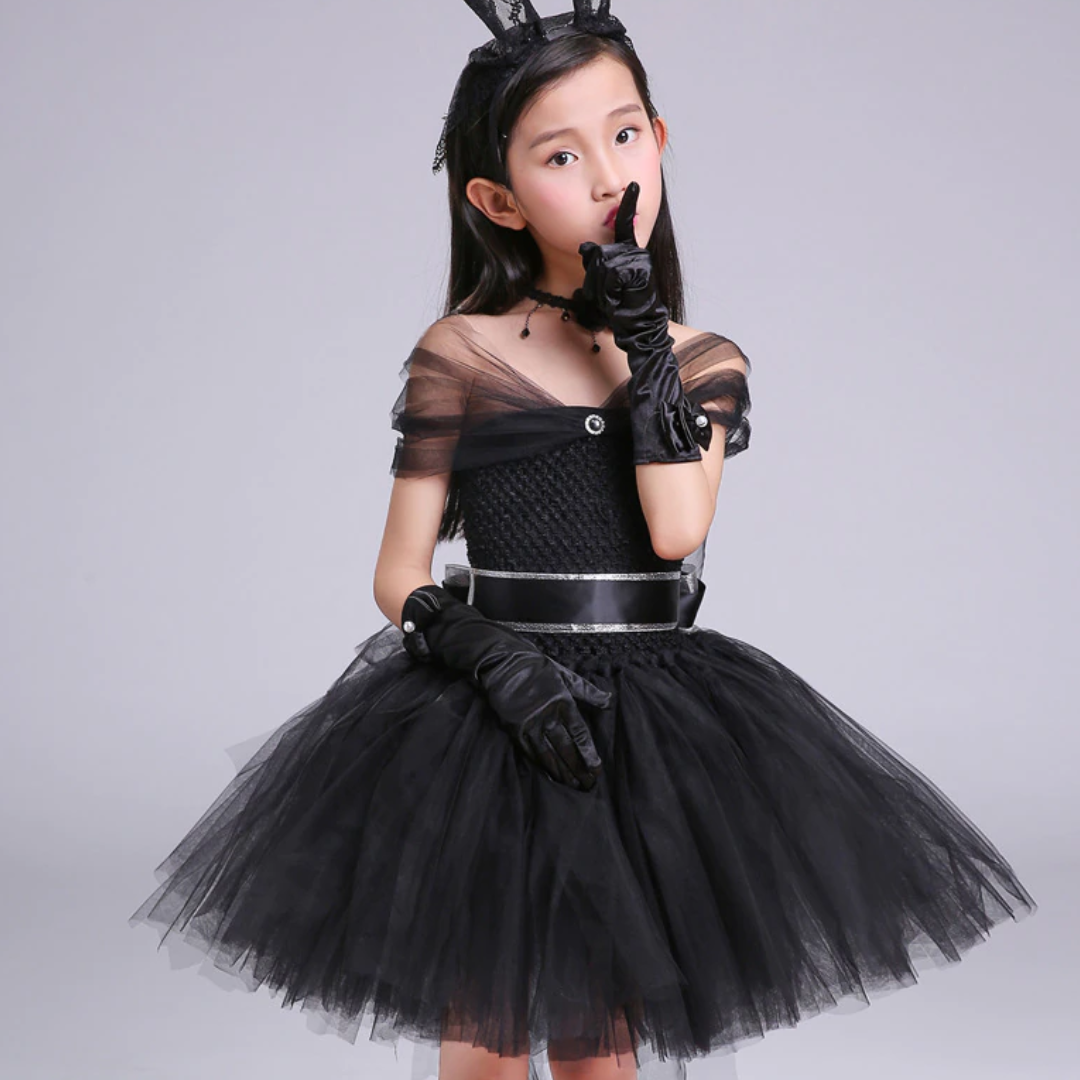 Black Bunny Themed Princess Party Trailing Tulle Dress