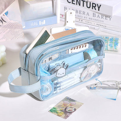 2024 Three-layer Extra Large Capacity Transparent Canvas Pencil Case