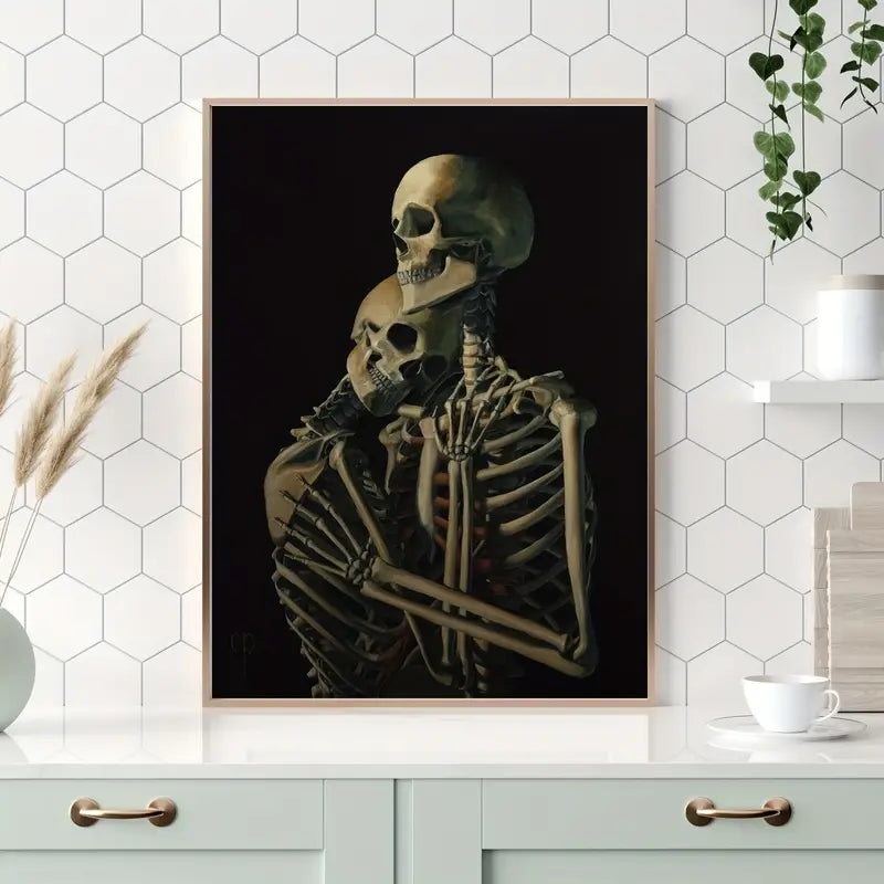 Wall Art - A3 Canvas Hugging Skeleton Couple
