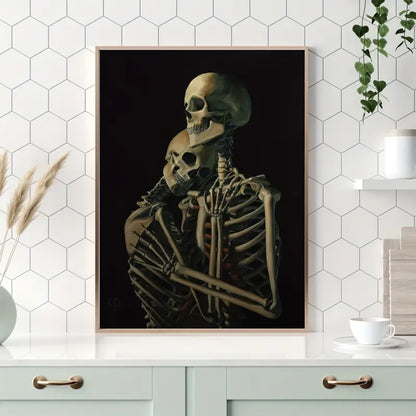 Wall Art - A3 Canvas Hugging Skeleton Couple