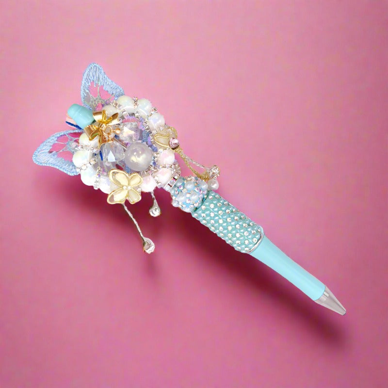 Beaded Pen Pearl Rhinestone Butterfly Lace Pen Handmade
